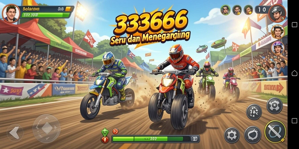 Screenshot gameplay 333666 menampilkan aksi balapan yang mendebarkan.
