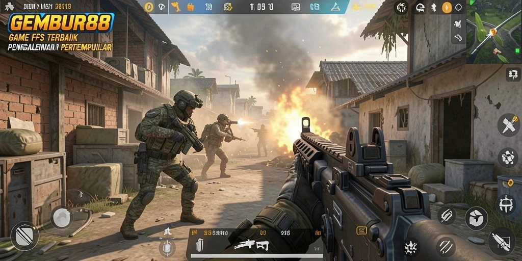 Tampilan gameplay GEMBUR88 dengan aksi pertempuran yang mendebarkan.