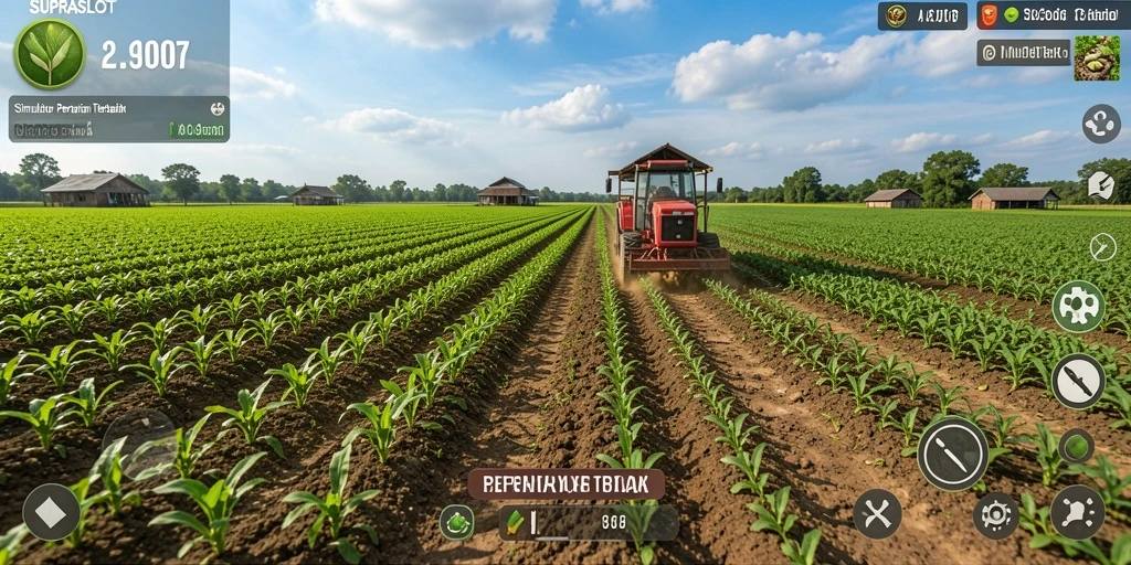 Screenshot gameplay dari SUPRASLOT yang menampilkan aktivitas bertani.